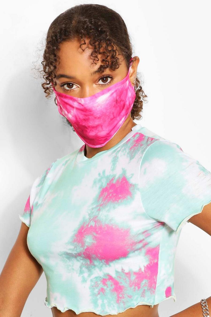 Fashion-Gesichtsmaske in Batik-Optik, Rosa pink image number 1