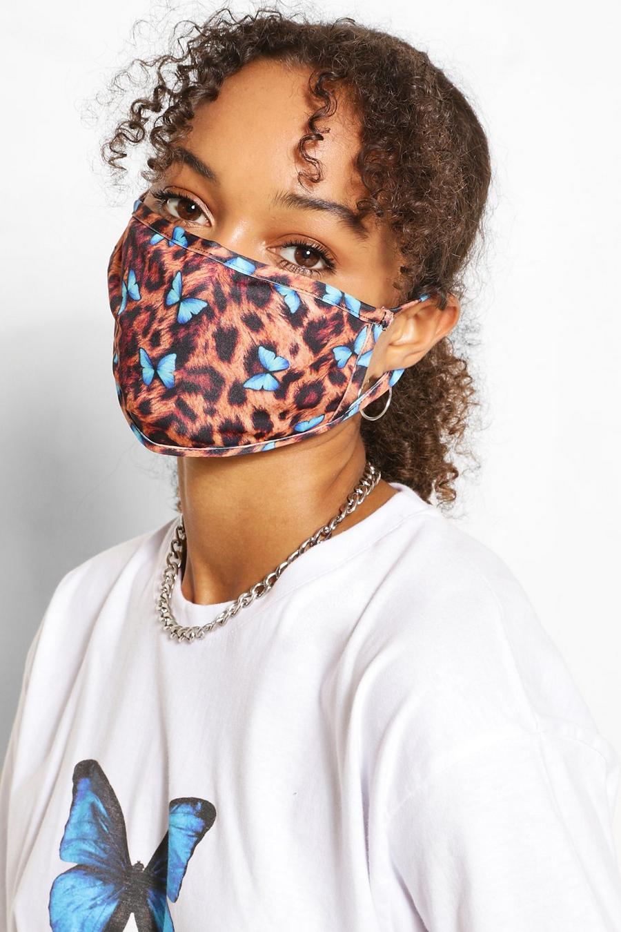 Brown Fashion Mask med leopardmönster och fjärilar image number 1