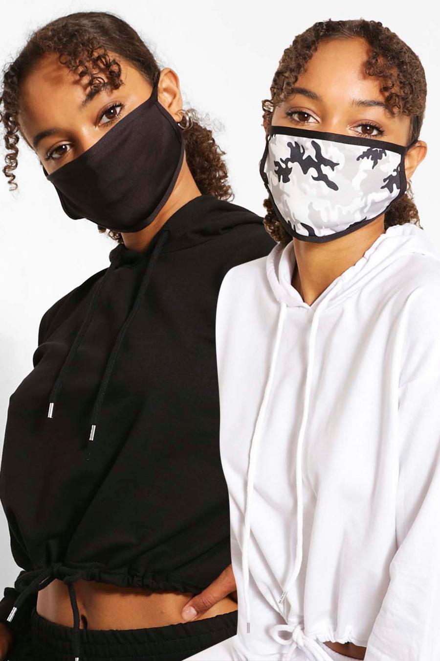 Fashion-Gesichtsmaske mit schwarz-weißem Camouflage-Muster, 2er-Pack image number 1