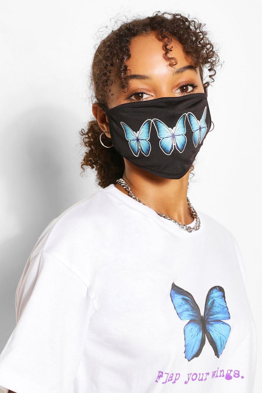 Black schwarz Butterfly Fashion Face Mask image number 1