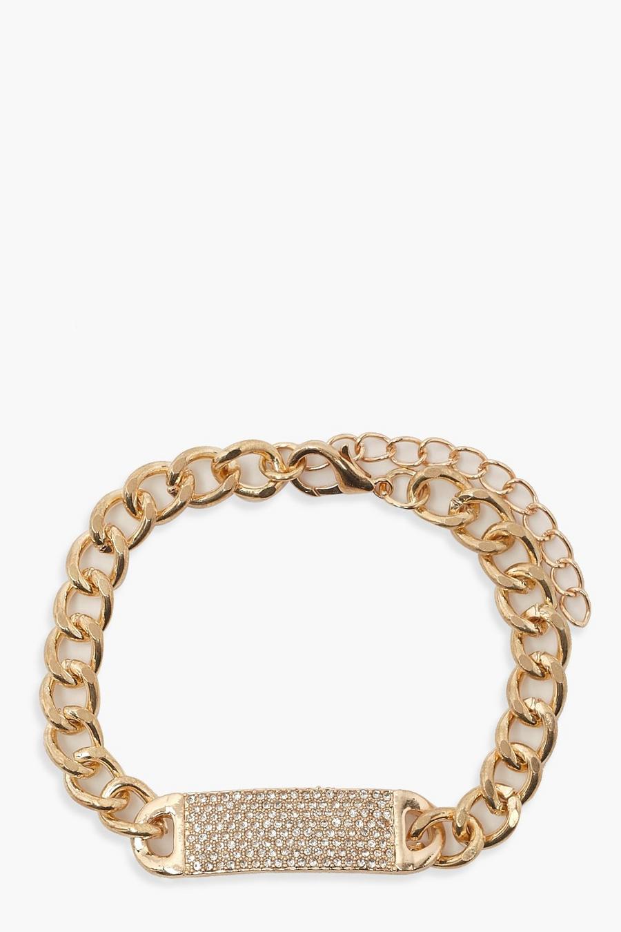 Gold Chain & Diamante Bar Bracelet image number 1