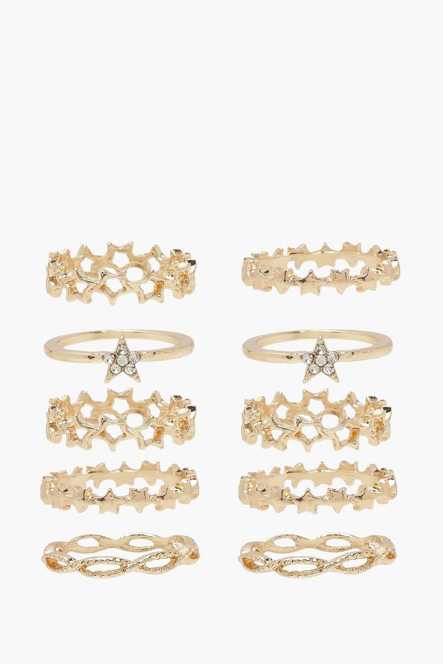 Gold Diamante Star Stacking Ring Pack image number 1