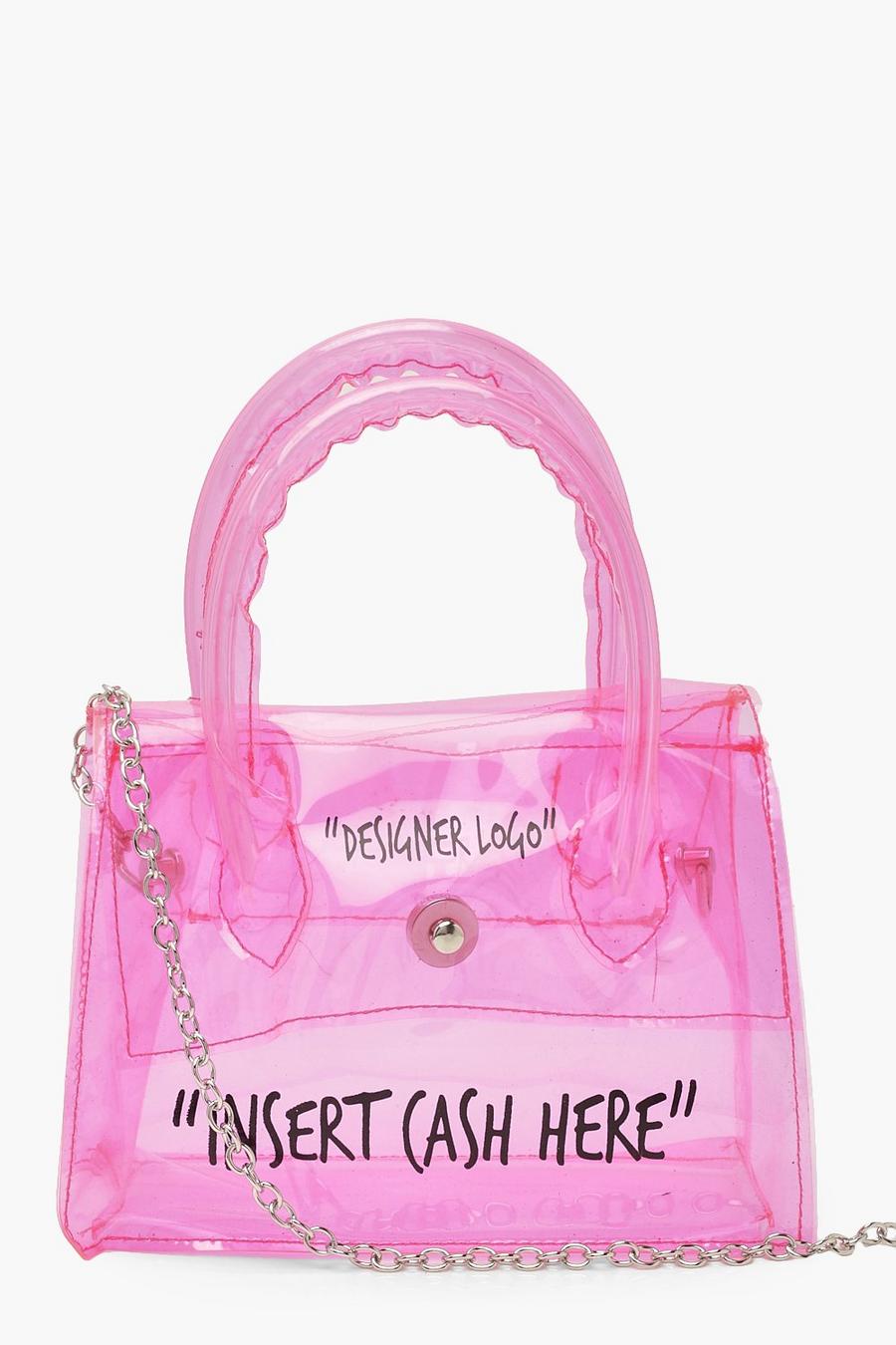 Pink Clear Insert Cash Slogan Cross Body Bag image number 1