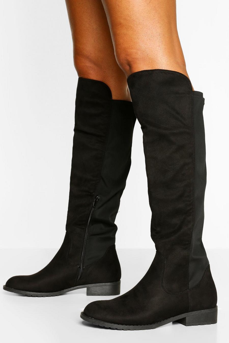 Black svart Wider Calf Knee High Riding Boots