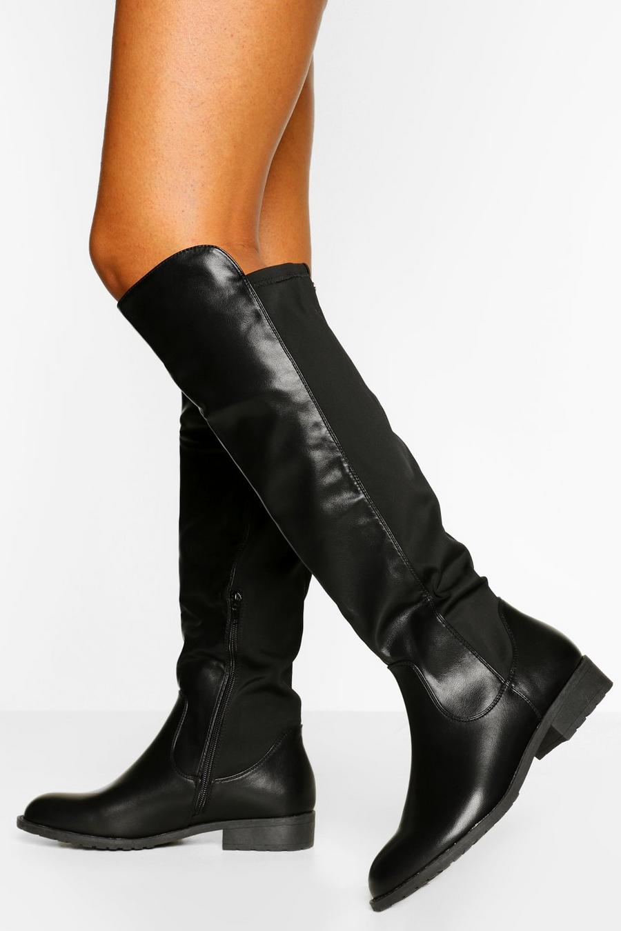 Black Wider Calf Knee High Riding Boots image number 1