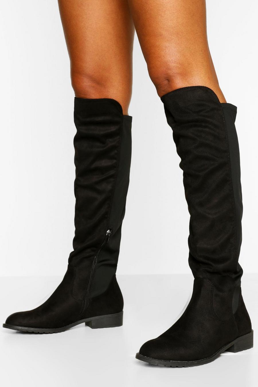 Black Tall Fit Knee High Riding Boots image number 1