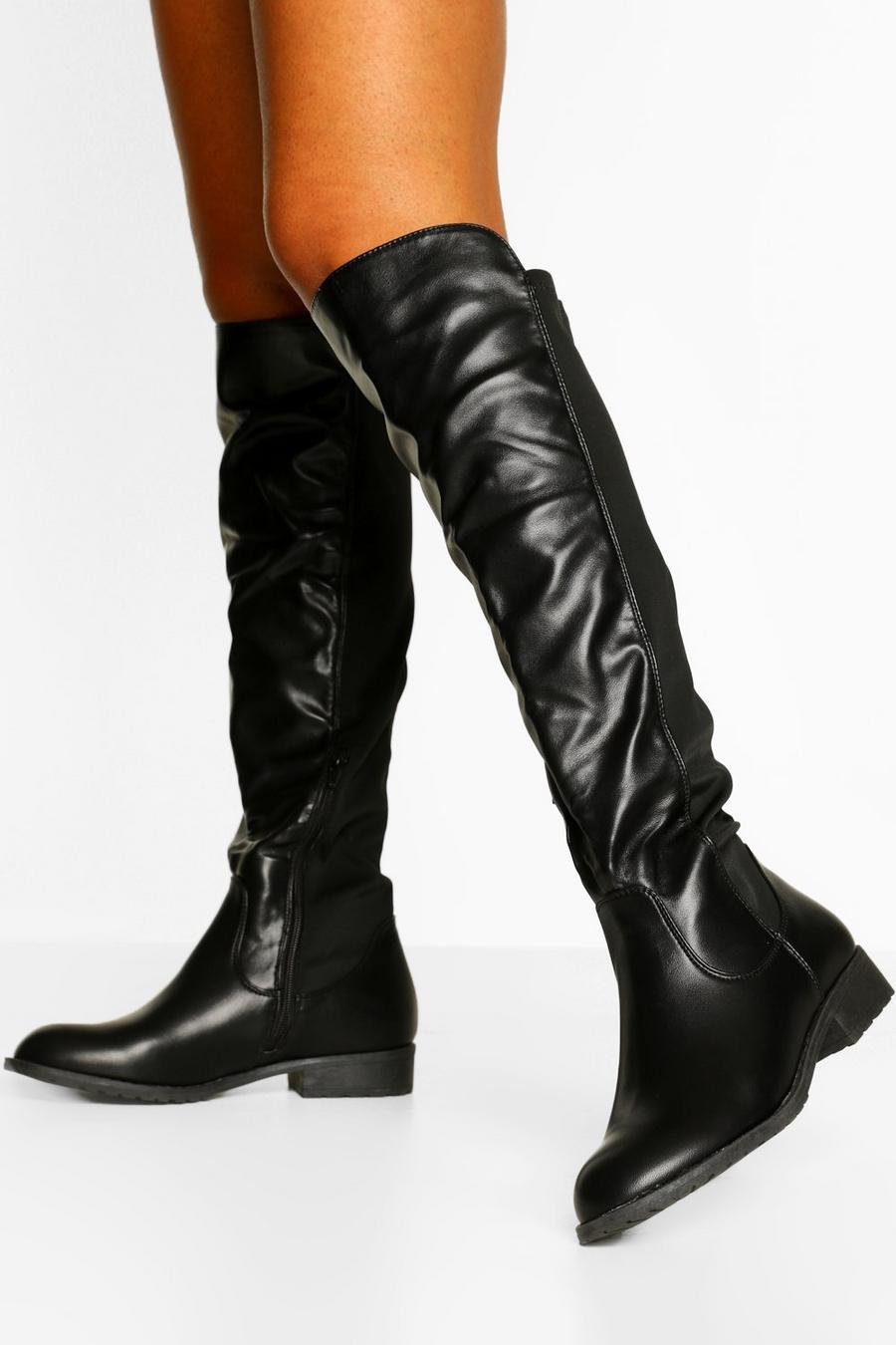 Black Tall Fit Knee High Riding Boots image number 1