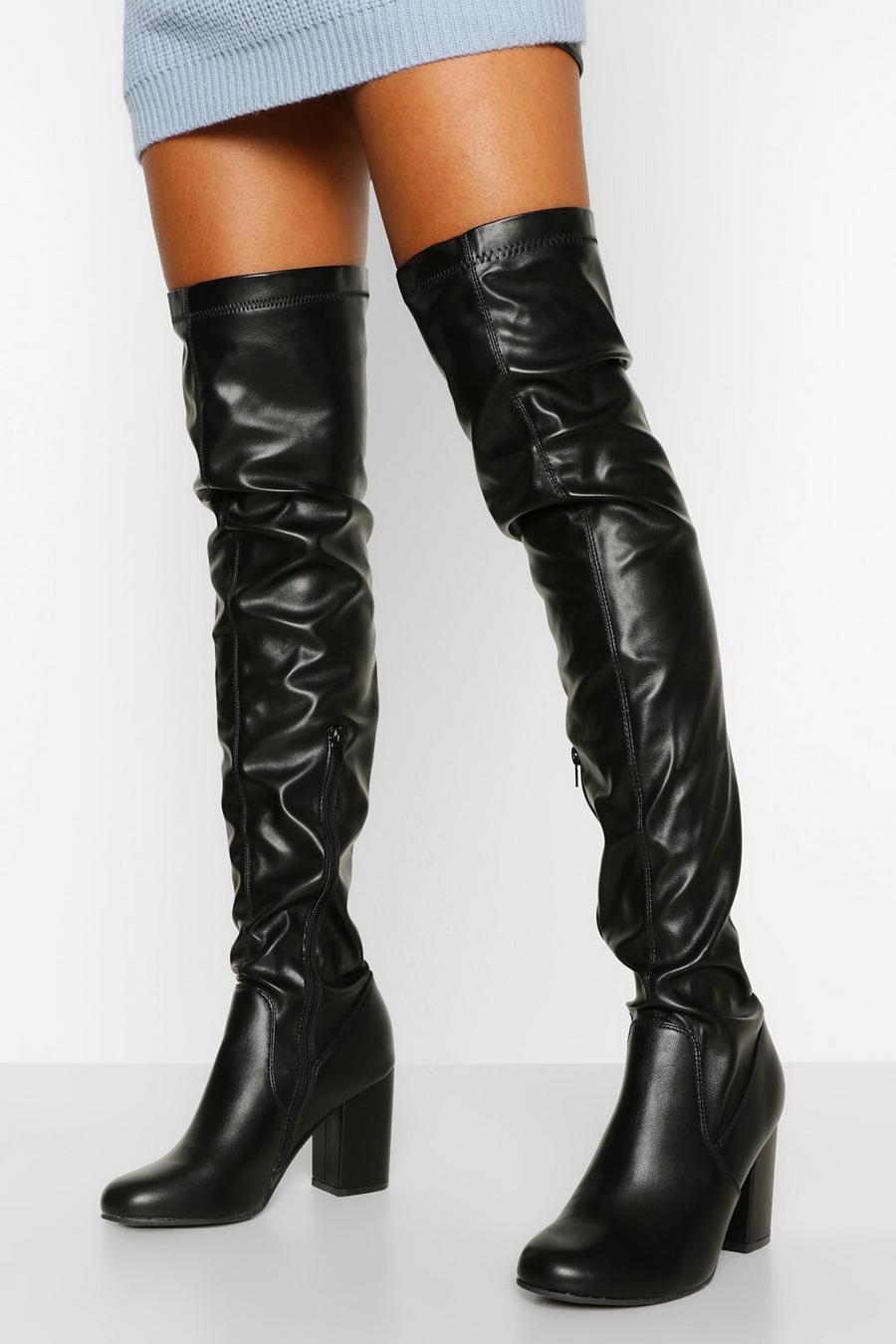 Black Tall Fit Block Heel Over The Knee Boot image number 1
