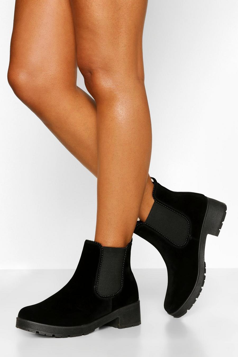 Black Wide Fit Stud Detail Chunky Chelsea Boot image number 1