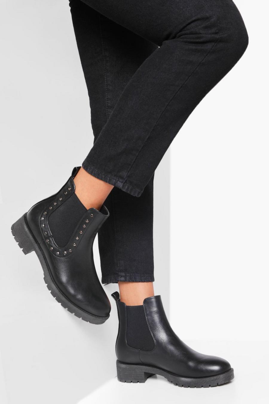 Black Stud Detail Chunky Chelsea Boots image number 1