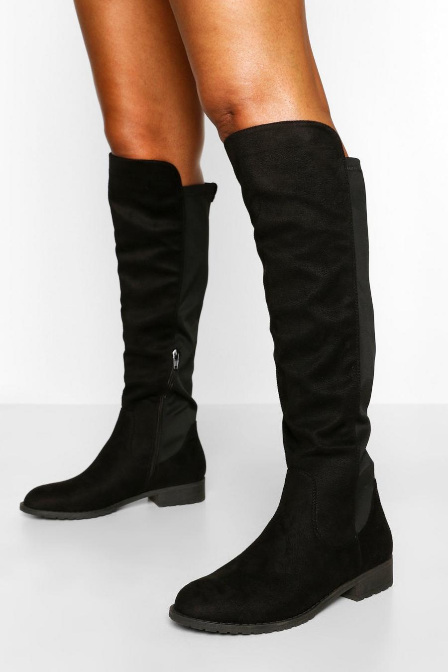 Black Knee High Stretch Riding Boots image number 1