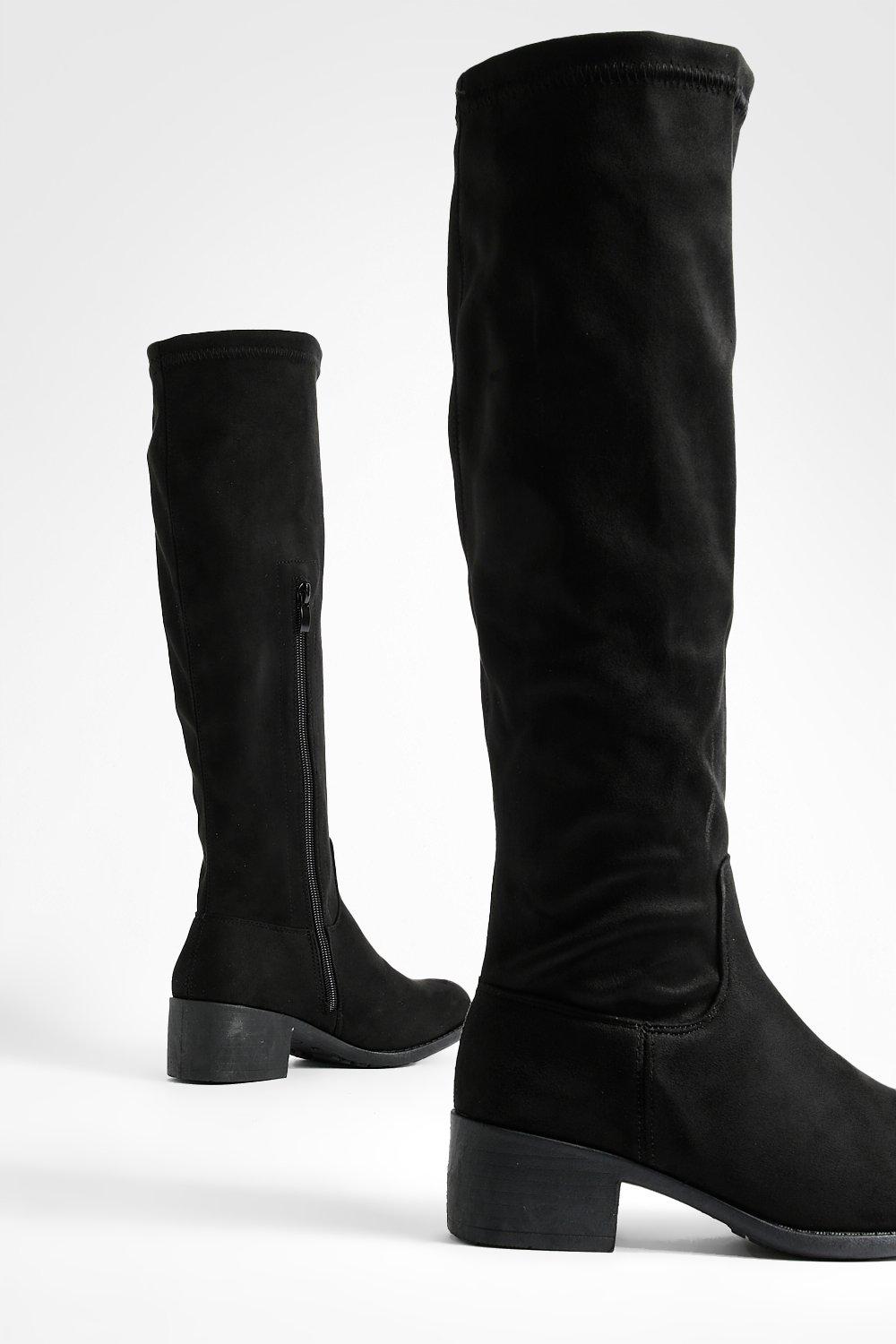 Wide fit flat knee hotsell high boots