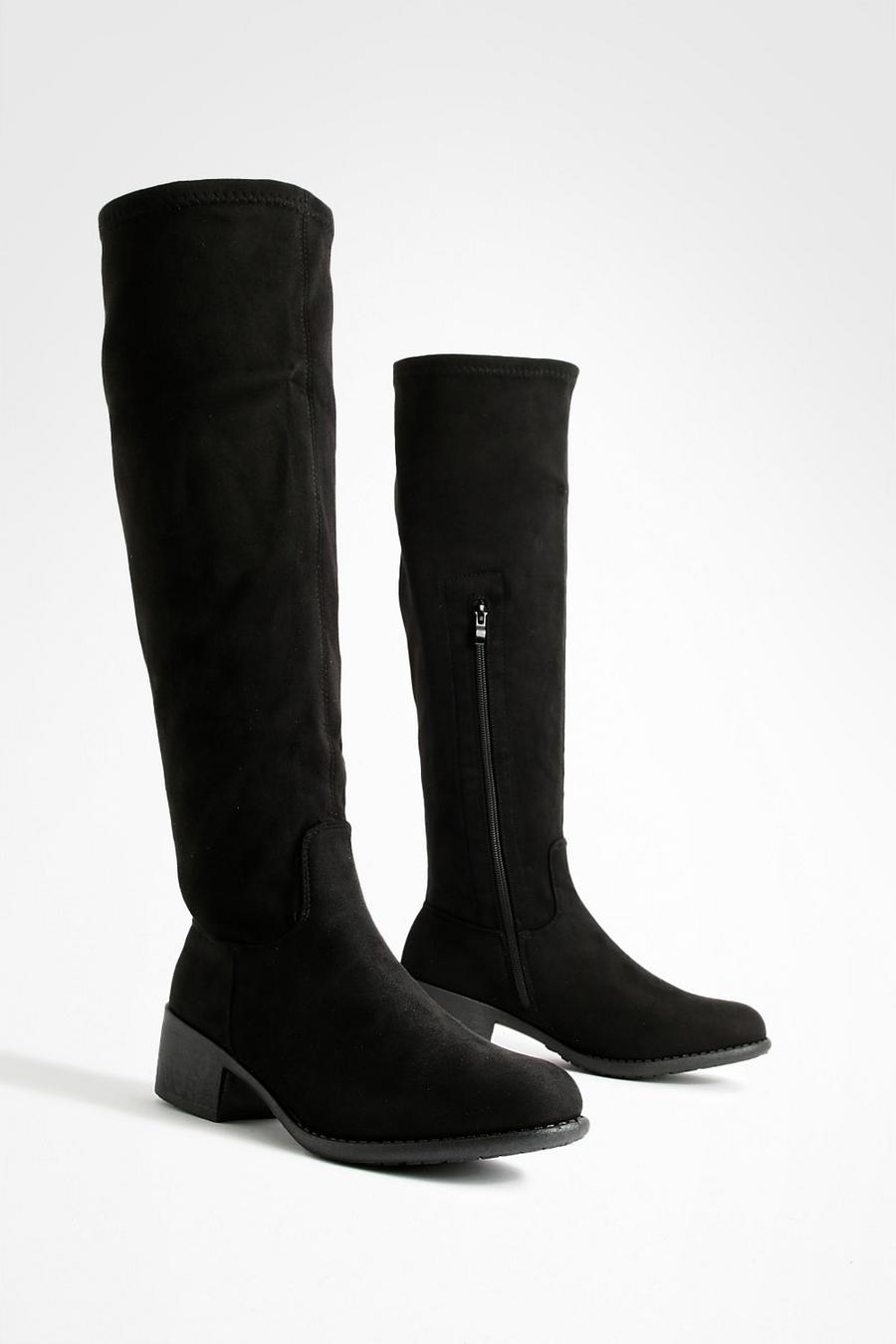 Black svart Flat Knee High Boots image number 1