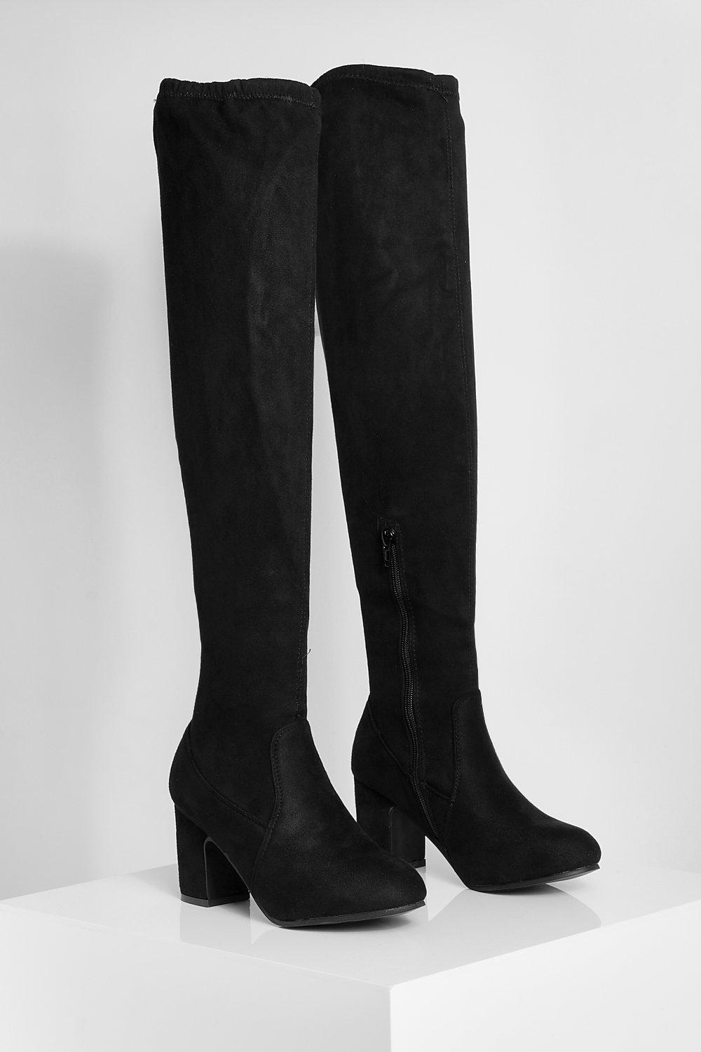 Stretchy over the shop knee heeled boots