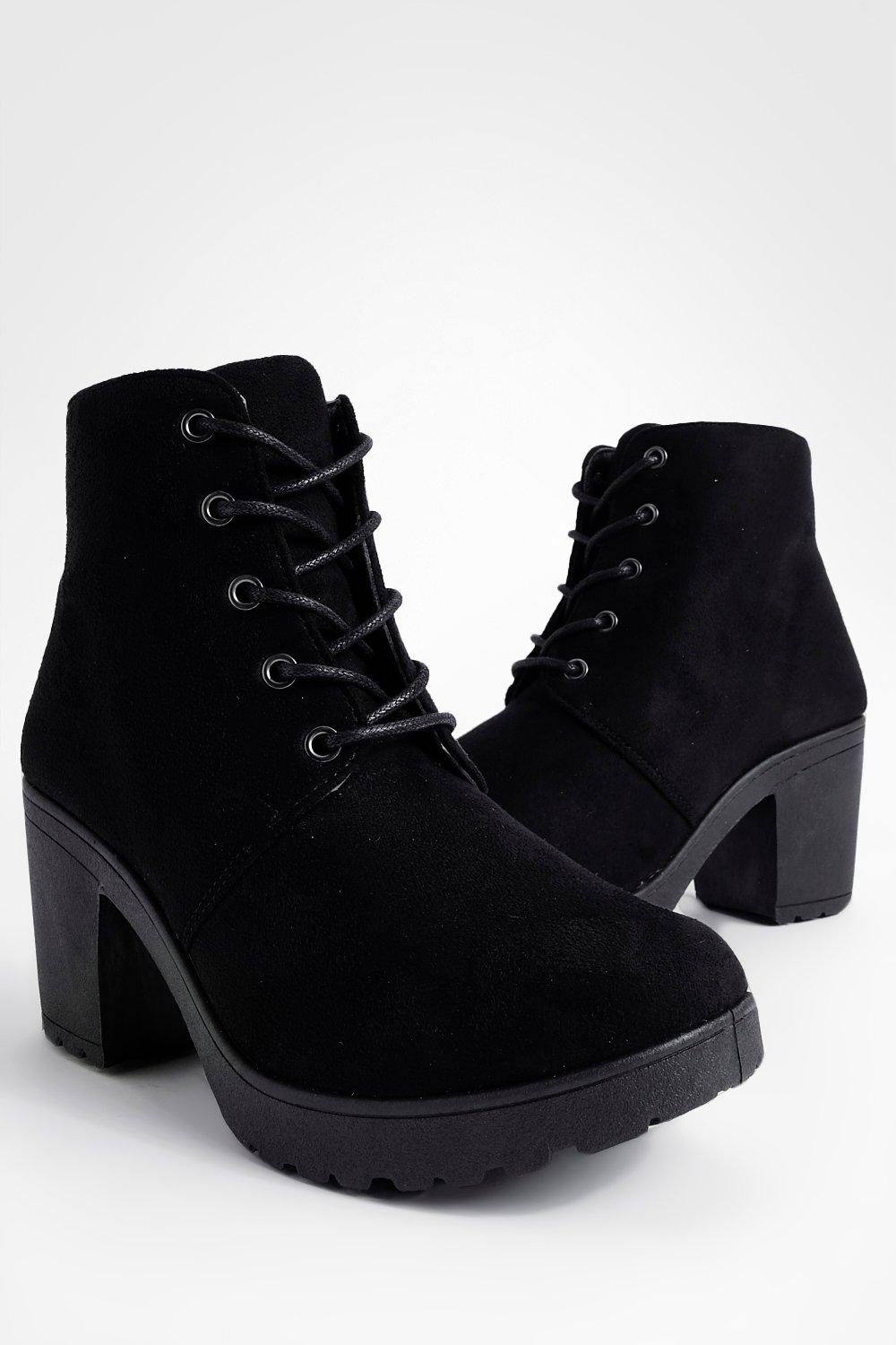 Lace up block store boots