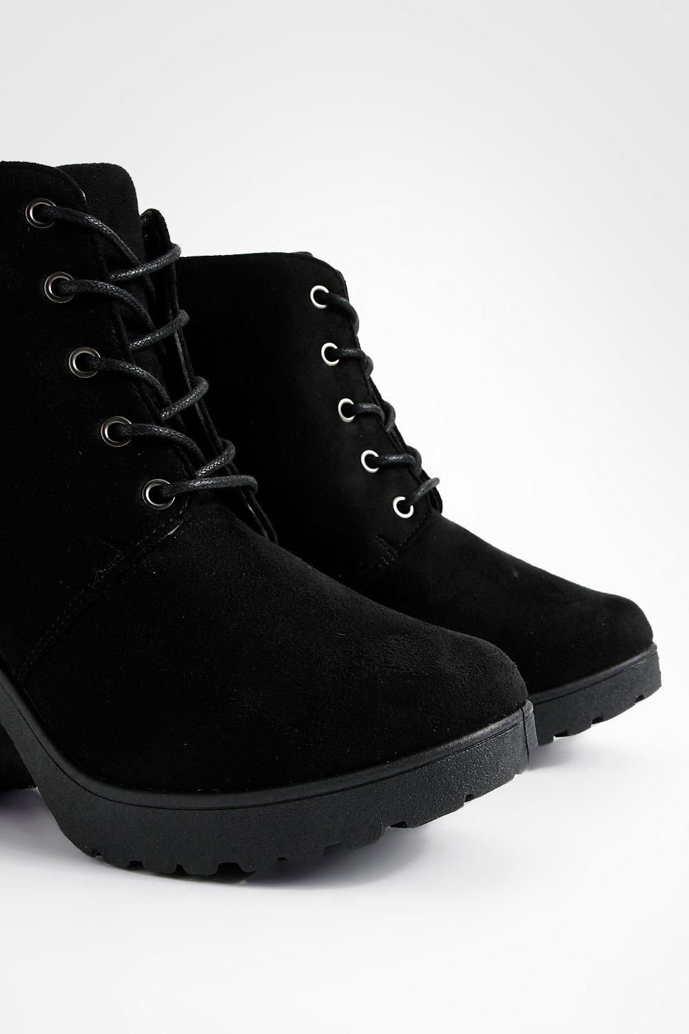 Black lace up shop boots block heel