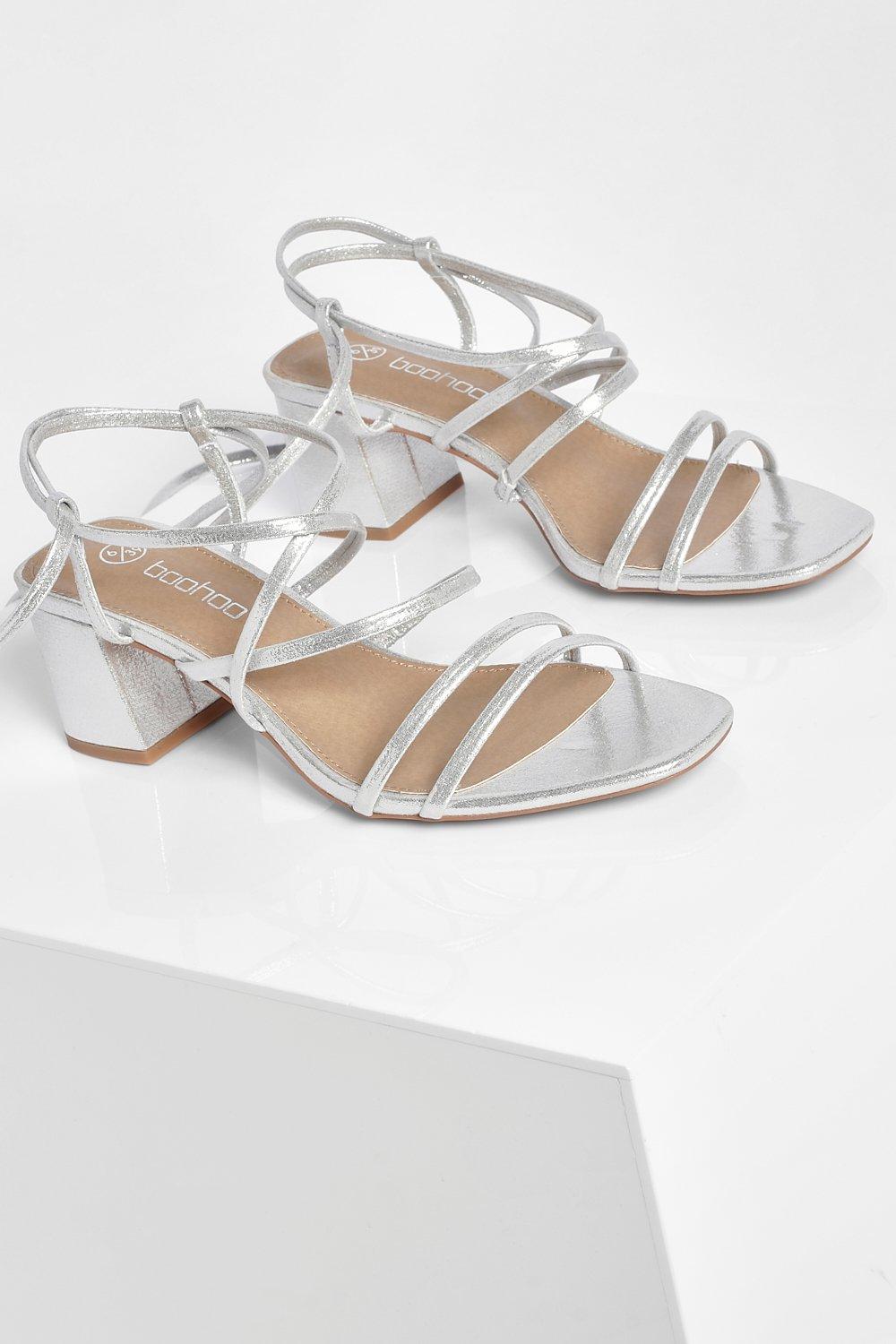 low block heel silver shoes
