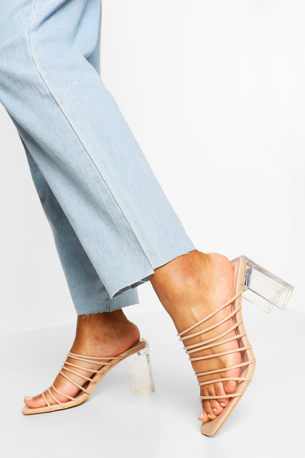 clear mules low heel