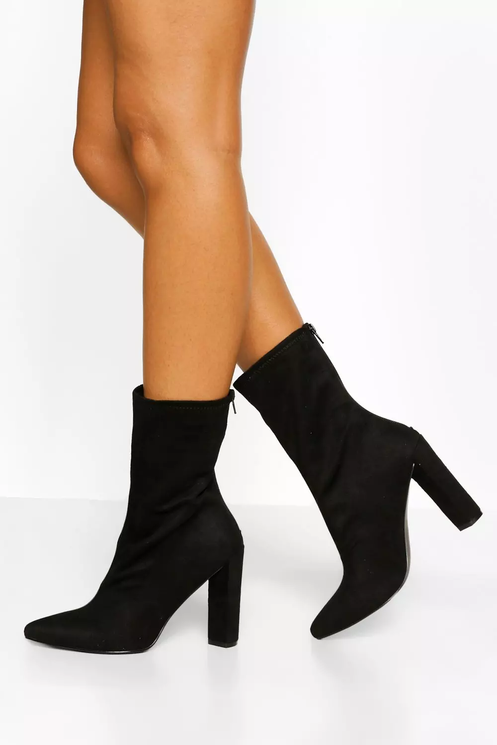 Black Pointed Block Heel Sock Boots alternative image