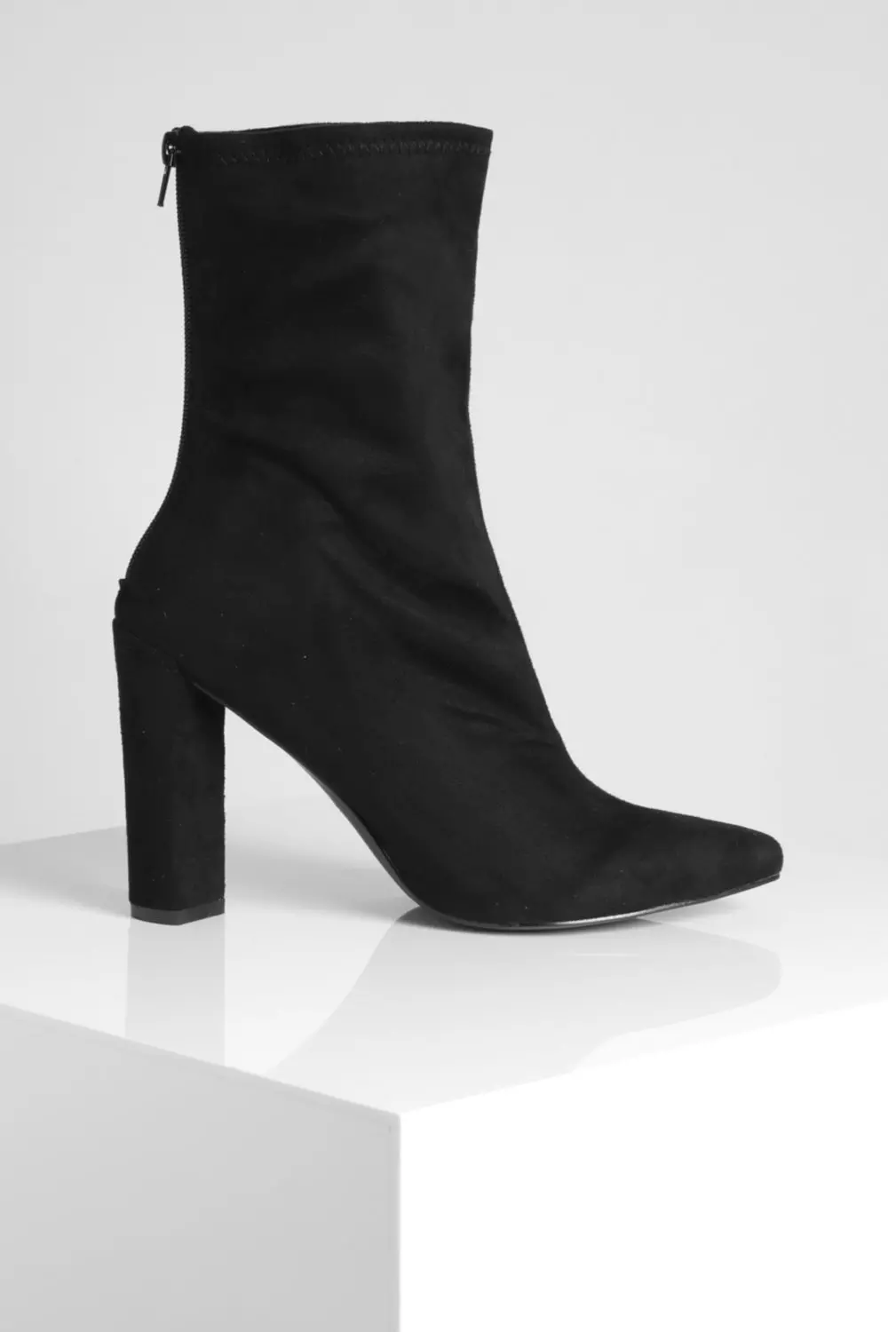 Black Pointed Block Heel Sock Boots alternative image