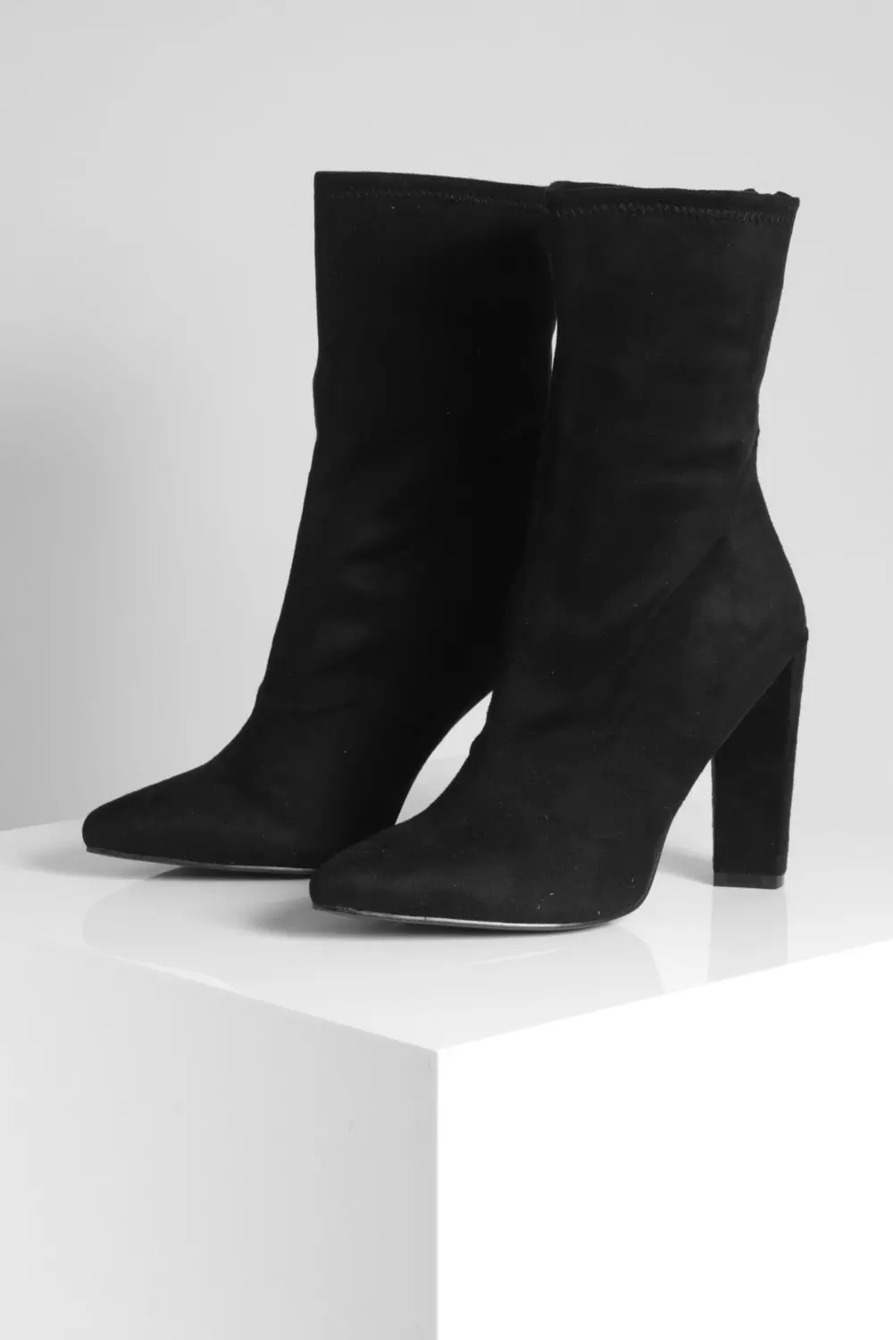 Black Pointed Block Heel Sock Boots alternative image
