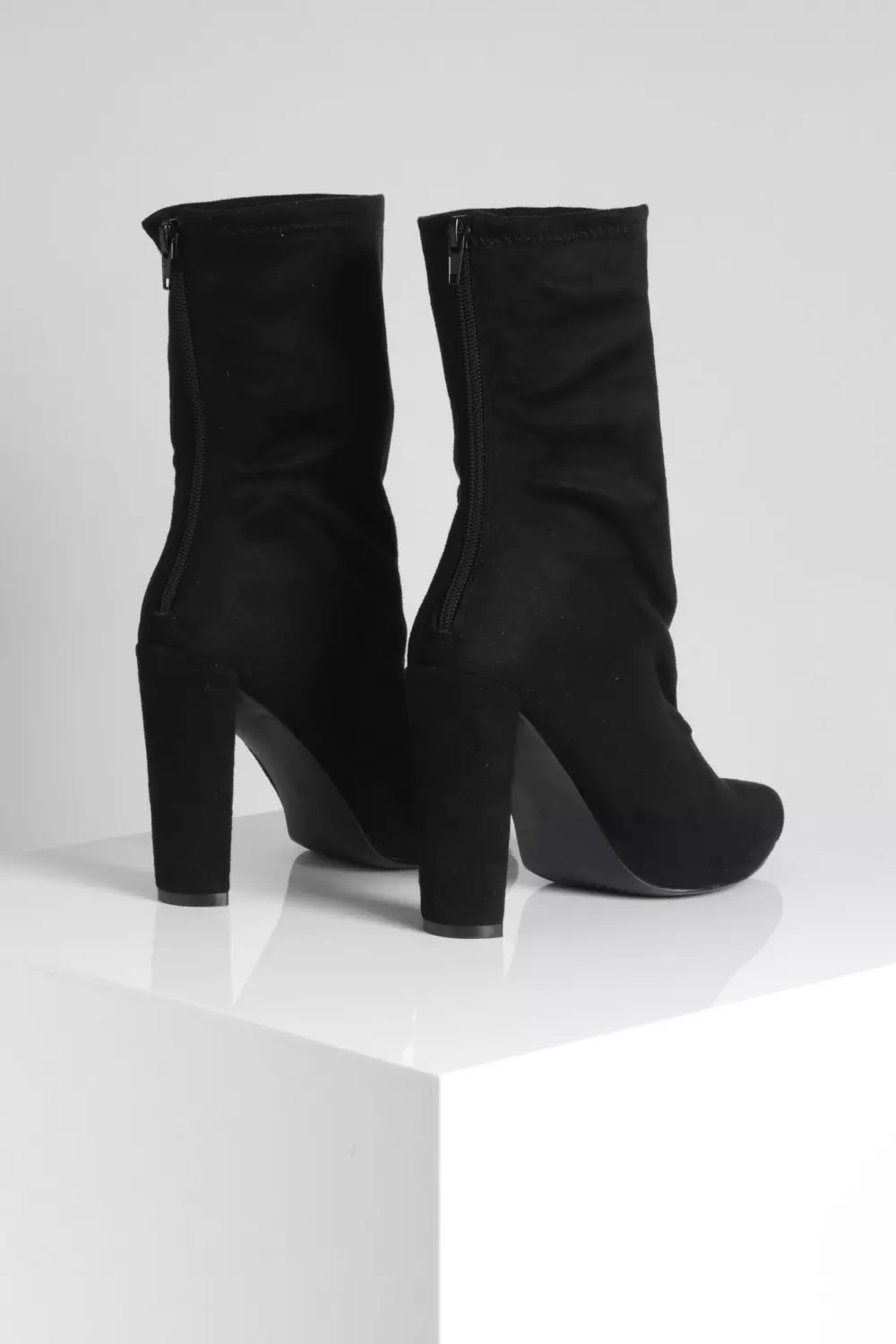Black Pointed Block Heel Sock Boots alternative image