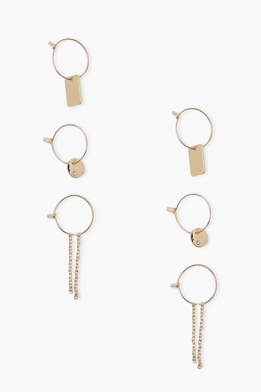 Gold Charm Detail Hoops 3 Pack image number 1