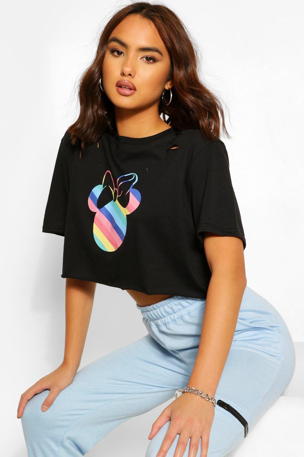 Disney Rainbow Minnie Distressed Crop Top