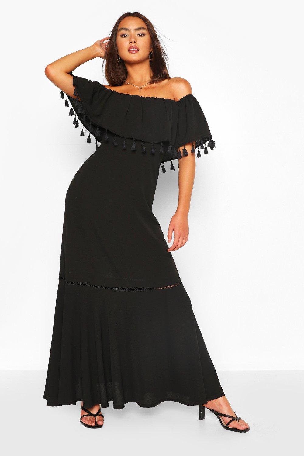 boohoo black off the shoulder dress