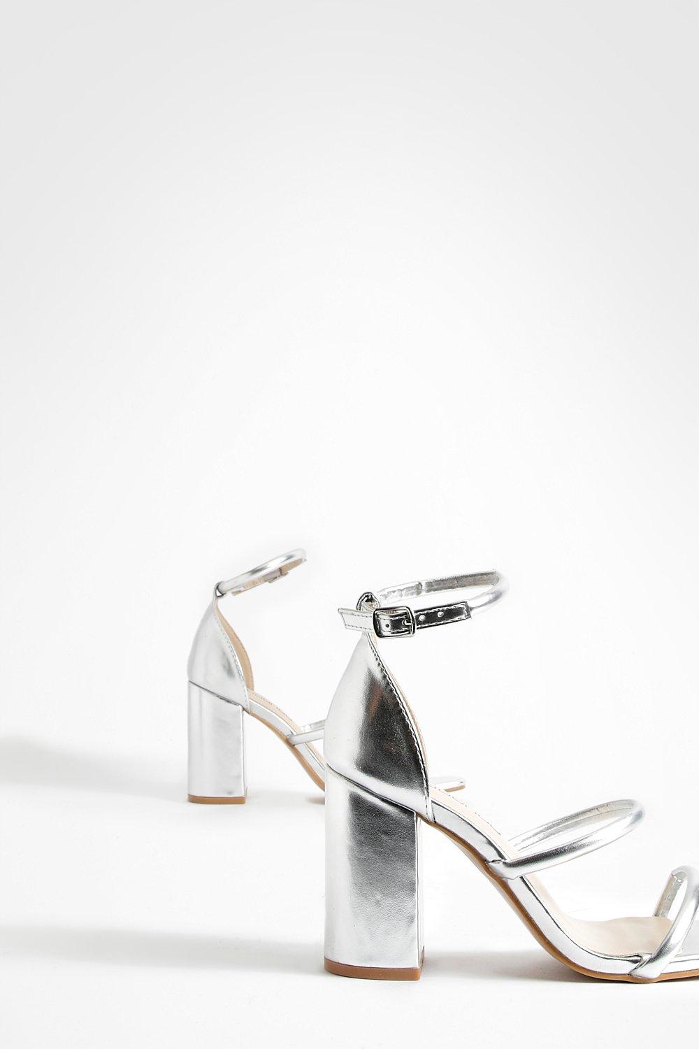 Juno Glitter Back Barely There Block Heels In Silver ($45) Heels, Prom ...