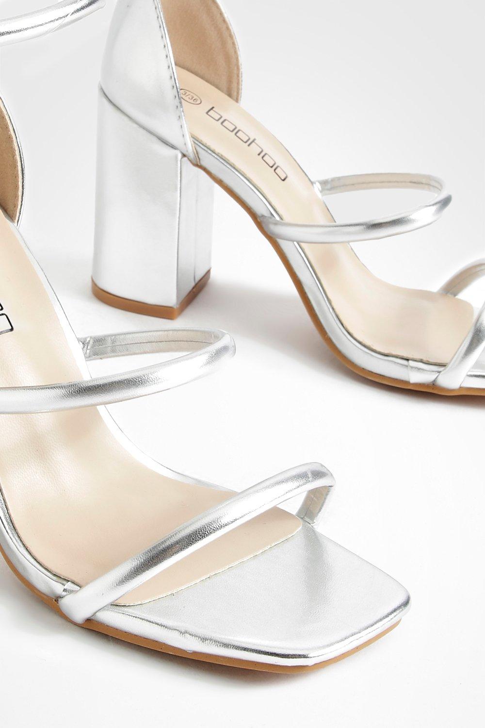 3 strap hotsell silver heels