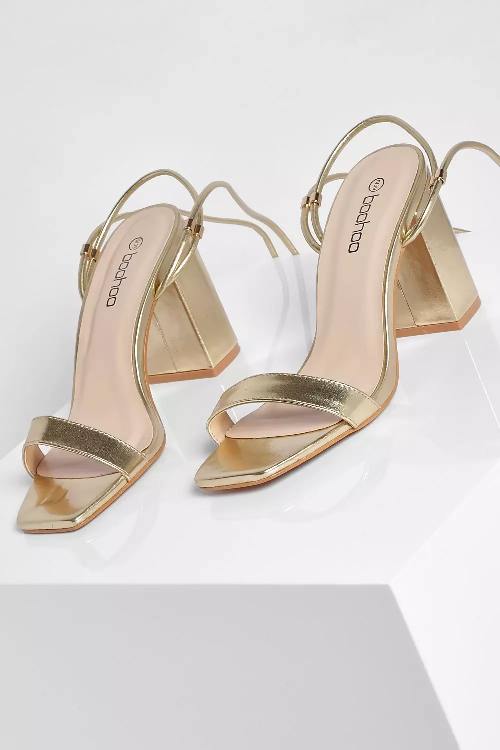 Gold Ankle Wrap Two Part Block Heels alternative image