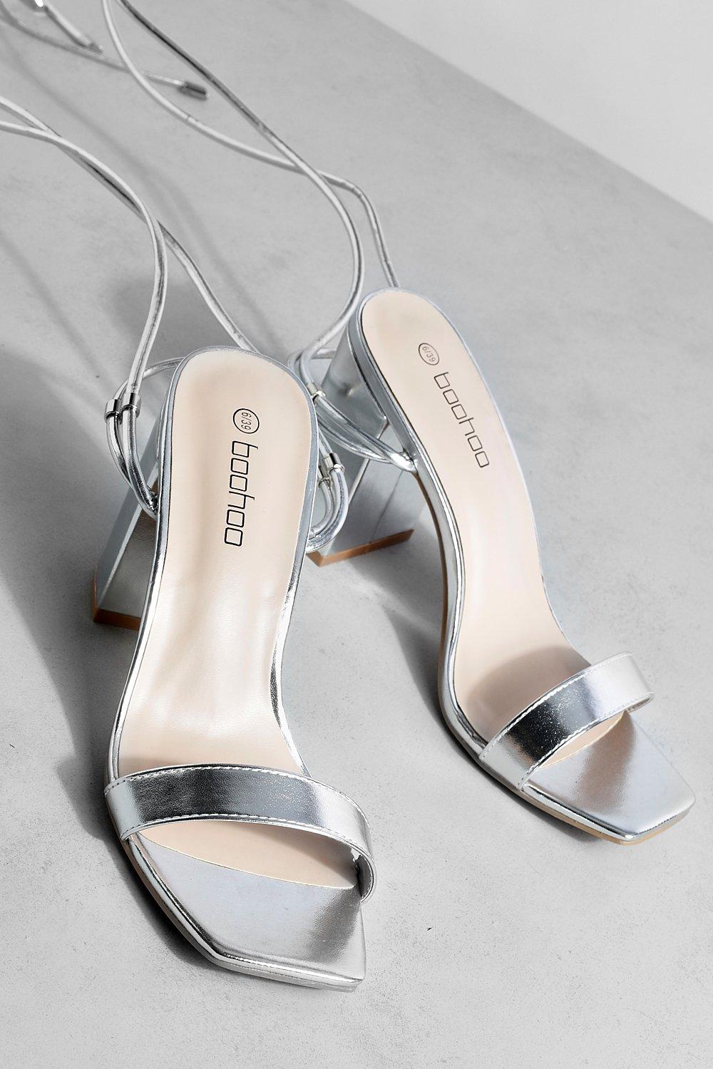 Silver heels wrap around on sale ankle