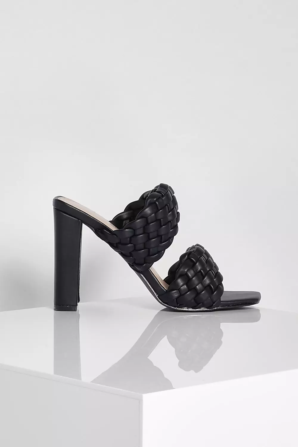 Woven double strap block best sale heel mules