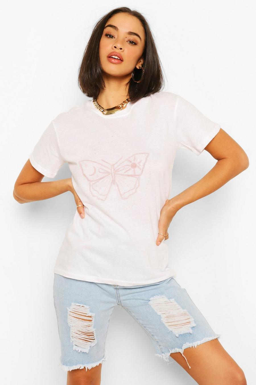 White Butterfly Celestial Print T Shirt image number 1