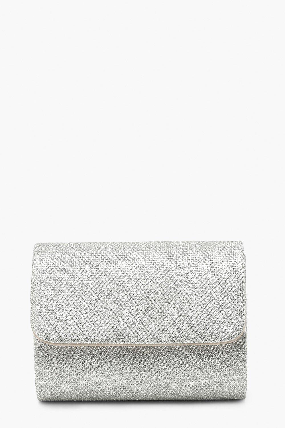 white clutch bag with silver chain