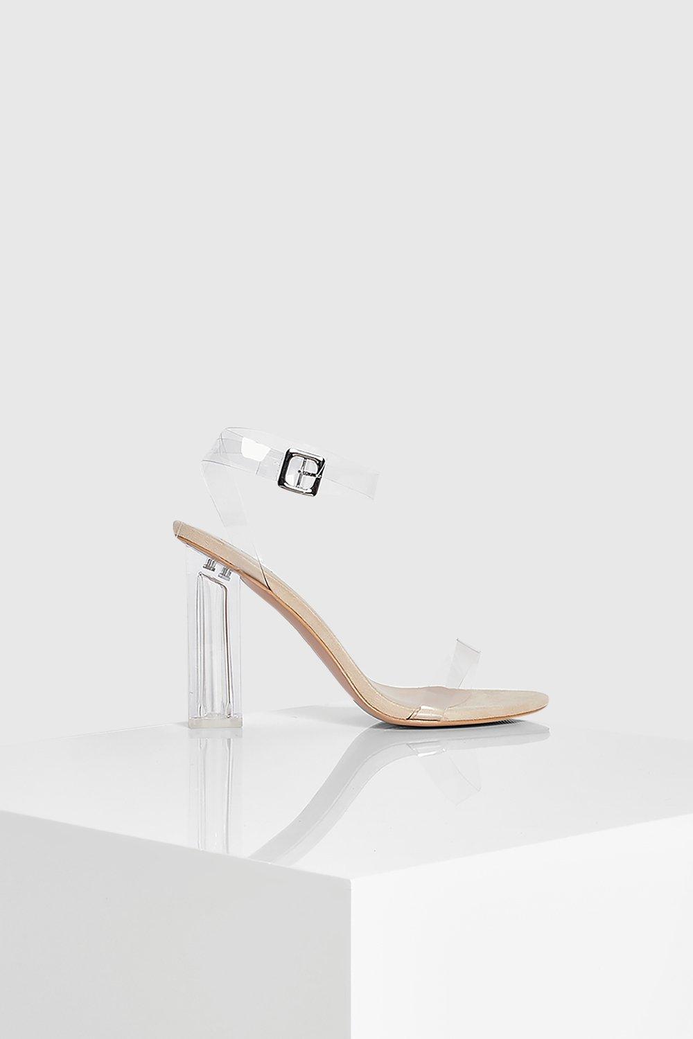 Boohoo barely there block shop heel sandals in clear