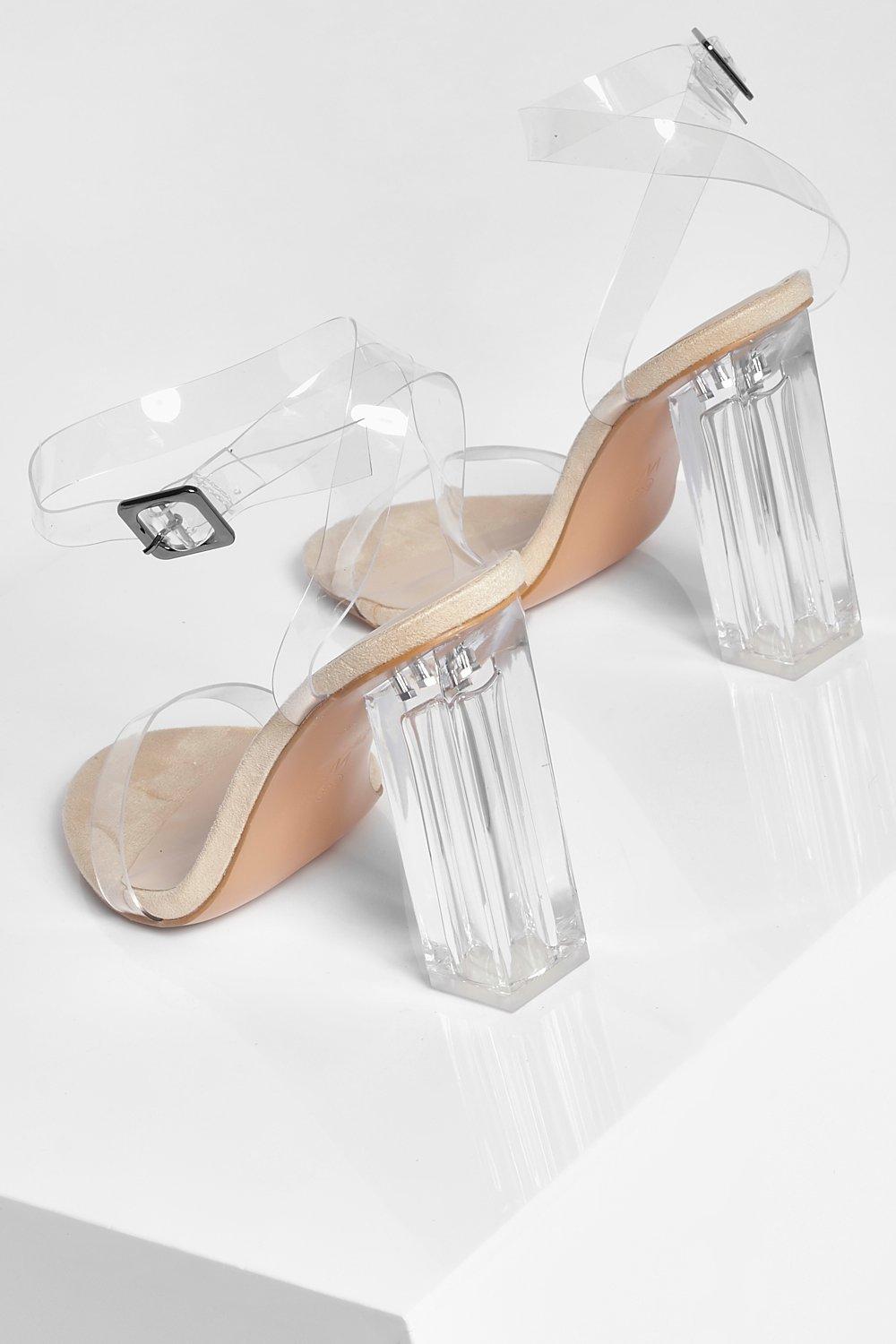 Nude Wide Fit Clear Block Heel Sandal