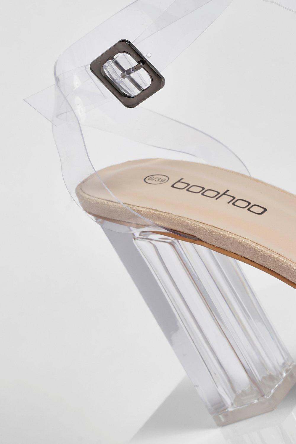 Boohoo barely there block hotsell heel sandals in clear