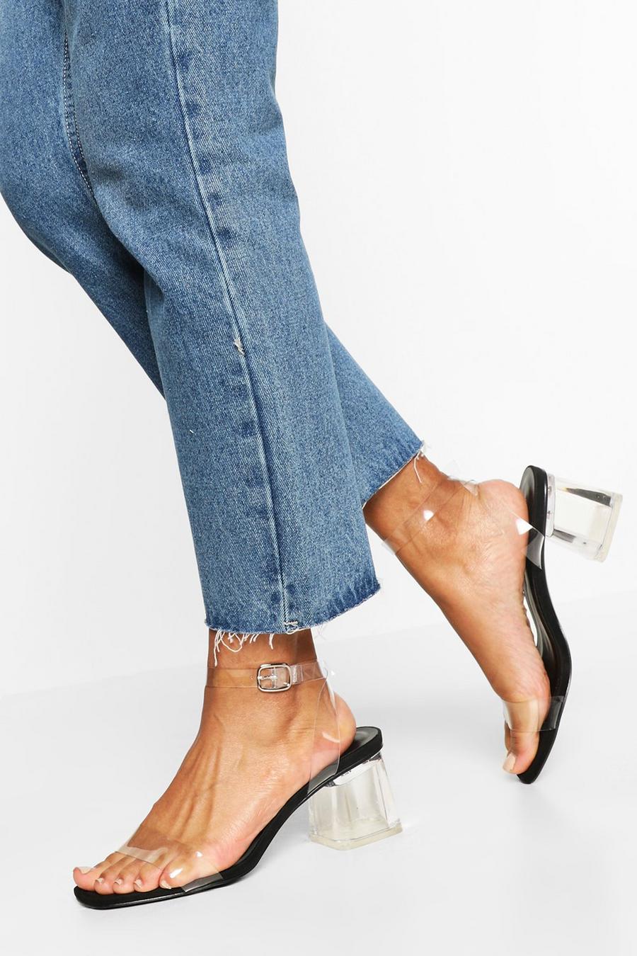Black Wide Width Low Clear Barely There Heels