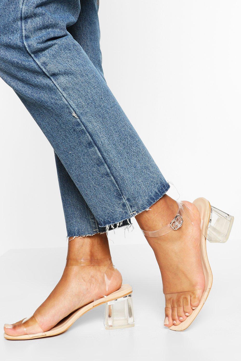 Public Desire Wide Fit Afternoon clear block heeled sandal in