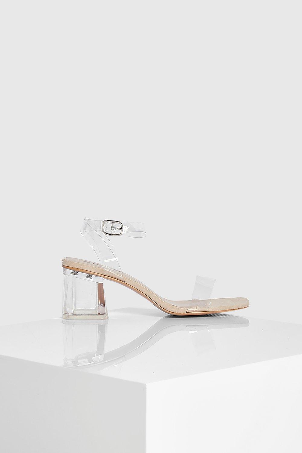 Boohoo barely there block cheap heel sandals in clear