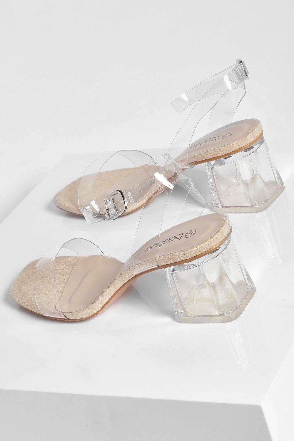 Boohoo barely there block hotsell heel sandals in clear