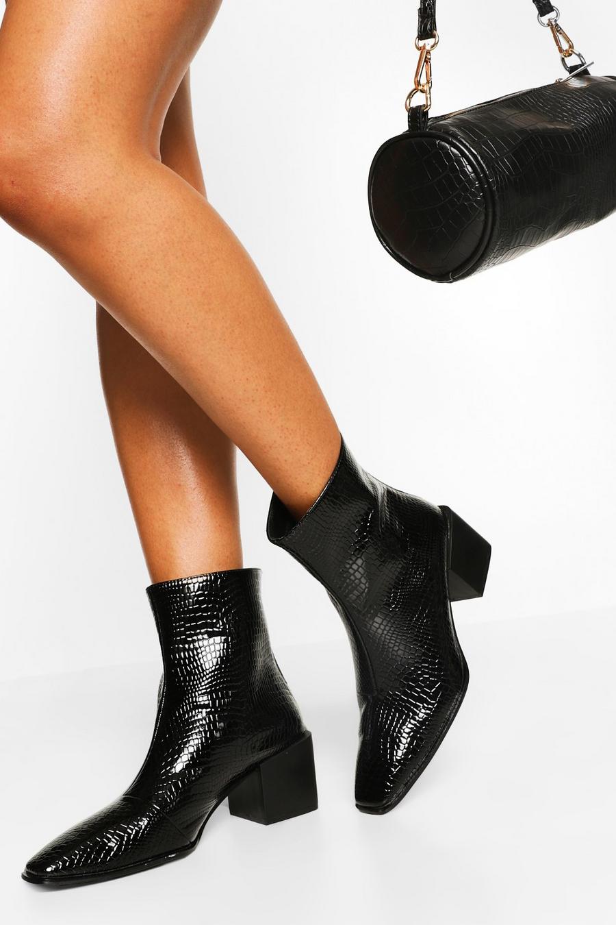 Zapatos estilo botines anchos con tacón grueso y puntera cuadrada, Negro image number 1