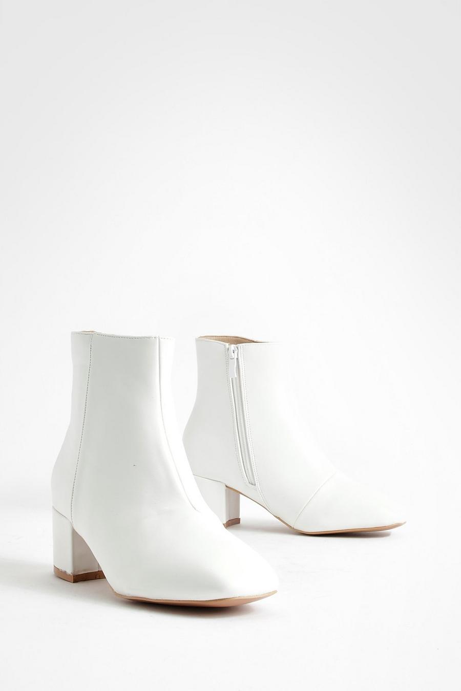 White Wide Fit Low Block Heel Shoe Boots image number 1