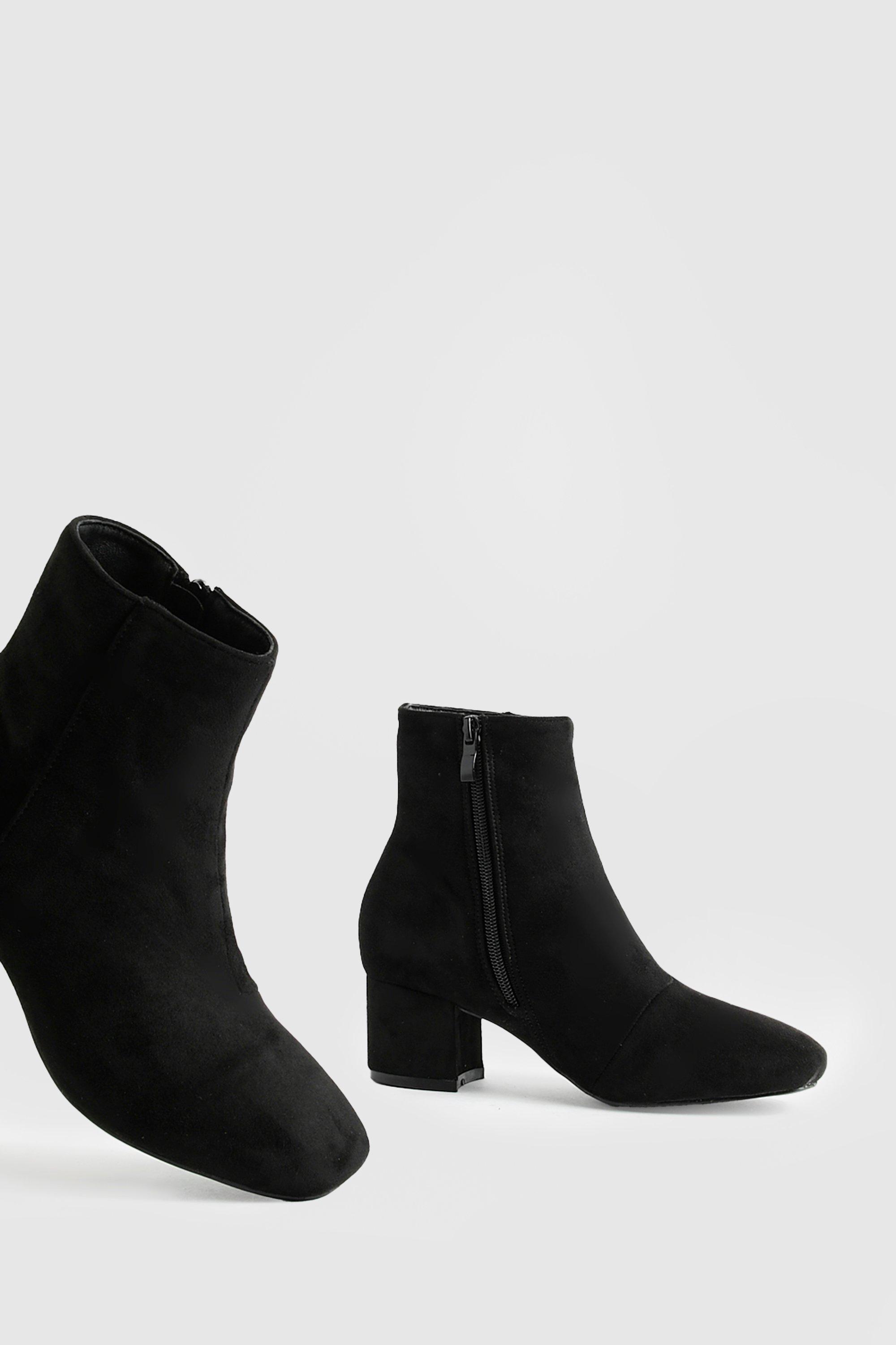 Wide Fit Faux Suede Low Block Heel Shoe Boots boohoo UK