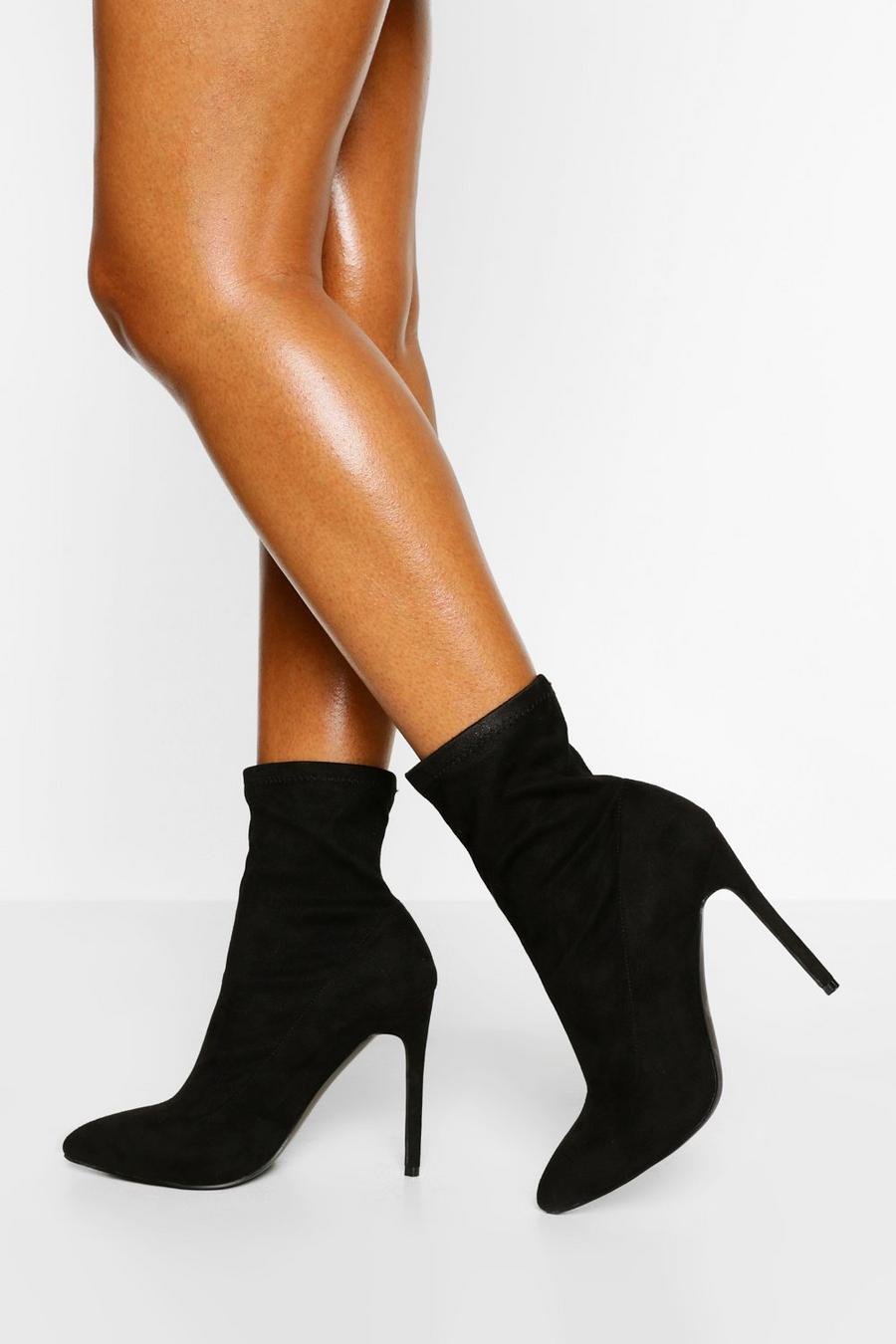 Black Wide Fit Stiletto Pointed Sock Boots image number 1