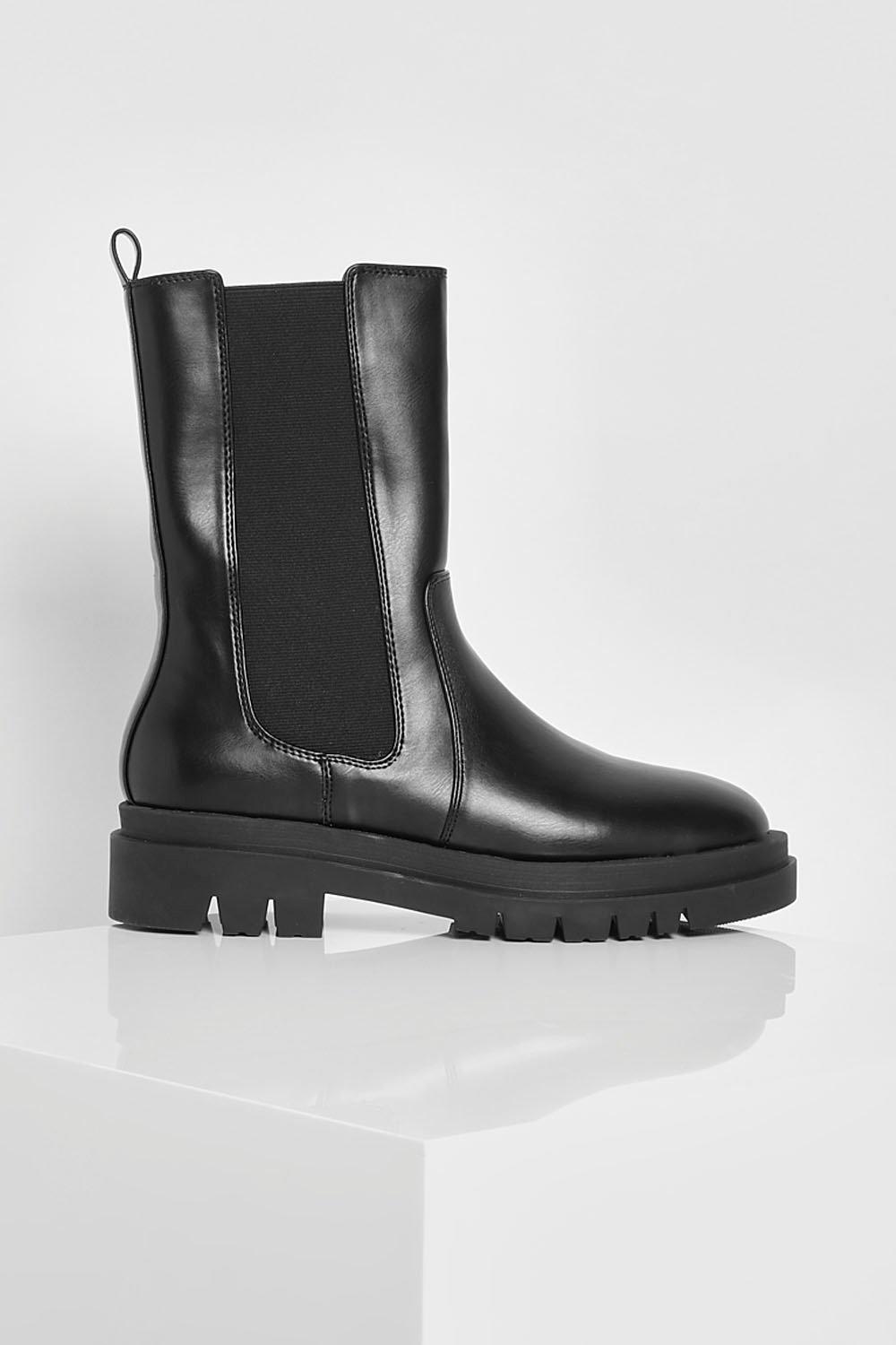 Calf High Chunky Sole Chelsea Boots | boohoo CA