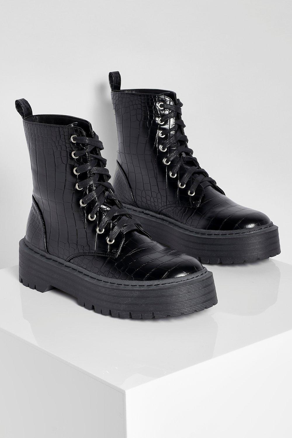 Croc print lace outlet up boots