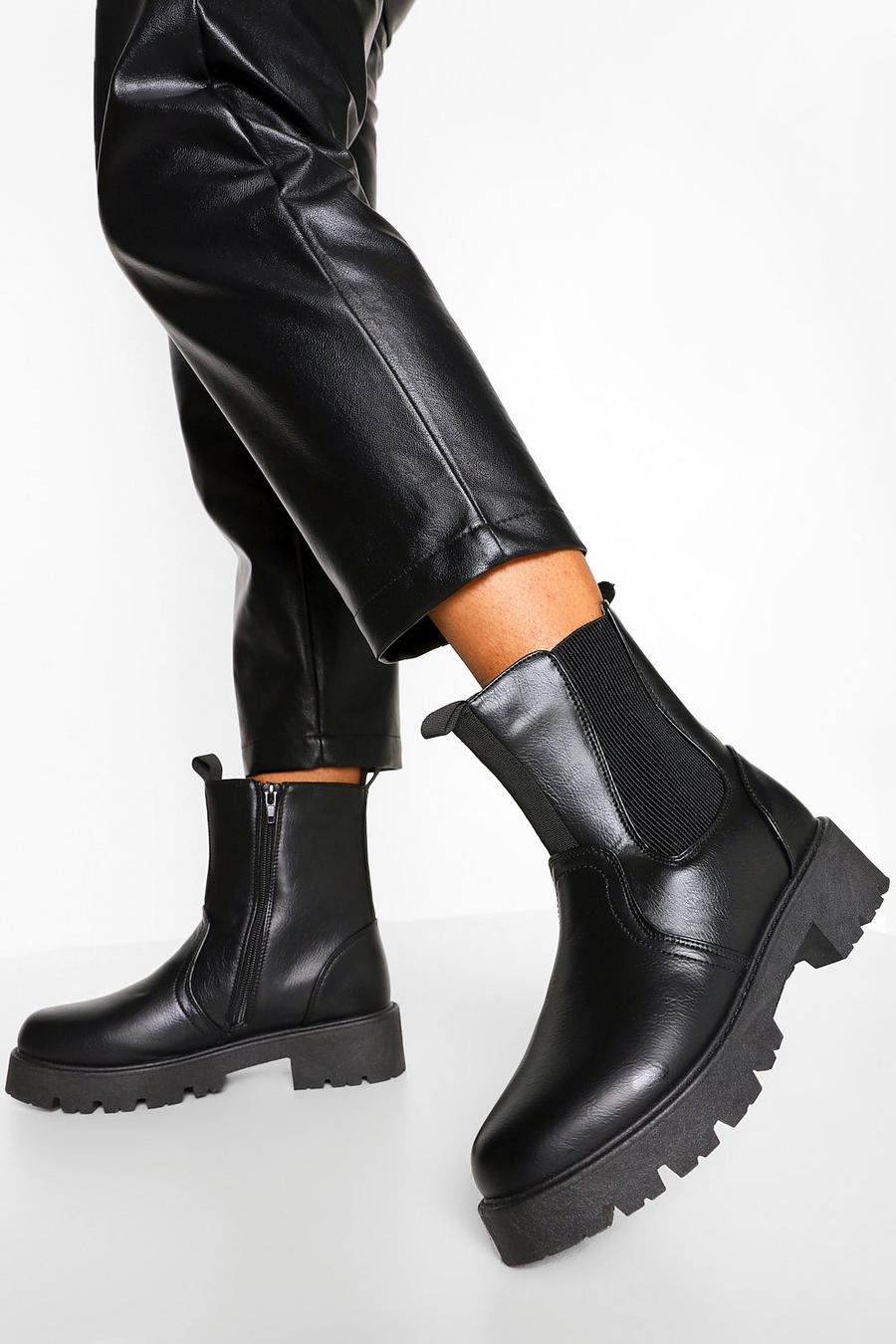Black Chunky Pull On Combat Boots image number 1